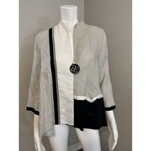 Linen Blazer Large Artsy Black White Connie K Work office